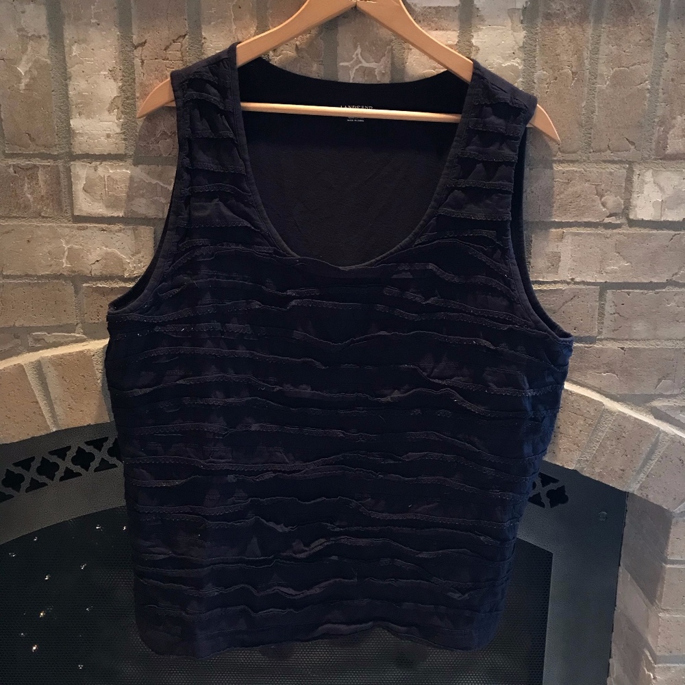 Lands End Navy Ruffle Tank